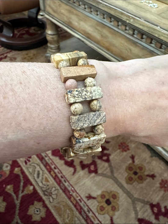 No brand Jewelry - Earth-Tone Natural Stone Stretch Bracelet in Beige and Cream